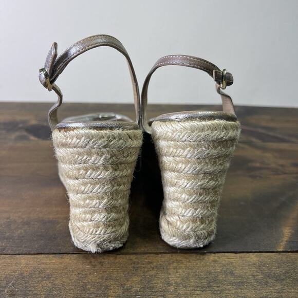 Valentino Metallic Silver Pewter Leather Bow Wedge Espadrille Sandals EU 39 8.5 - Picture 4 of 15